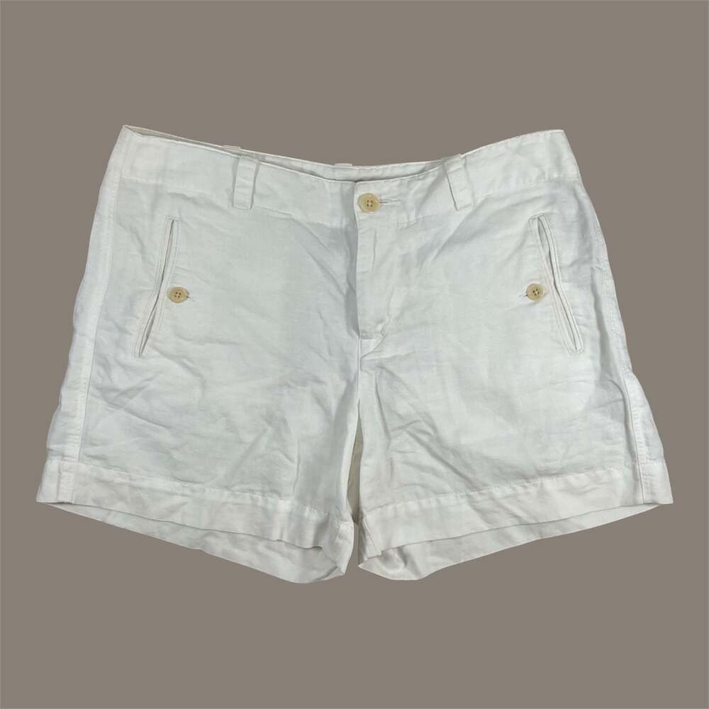 Lauren Ralph Lauren White Linen Blend Herringbone Shorts- 4